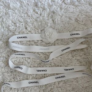 Chanel White Ribbon with Camellia Flower EXTRA large 2.5 yards~